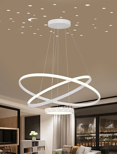  مصباح معلق LED مع إسقاط 3-Light 60 سم بتصميم دائرة قابل للتعتيم مصباح معلق بطبقات من الألومنيوم بتشطيبات مطلية أنيقة 110-240 فولت