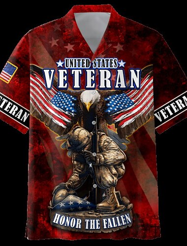  Jour de l'Indépendance Chemise Aloha Drapeau Américain pour Homme Chemise Boutonnée à Manches Courtes Mode Casual Détente Quotidienne Printemps  Été