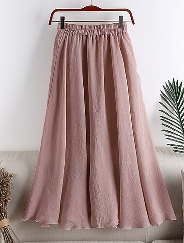  نسائي قياس كبير موضة أساسي كاجوال ميدي التنانير لون سادة مكشكش مطوي مناسب للبس اليومي مناسب للخارج أزرق أسود أبيض وردي بلاشيهغ للربيع والصيف خليط قطن خليط كتان / قطن