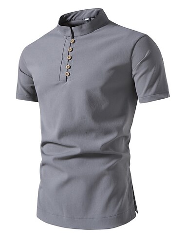  Herre Skjorte Skjorte med kinesisk krage Mandarin skjorte med krage Sommerskjorte Uformell skjorte Skjorte med knapper Svart Hvit Vin Kakifarget Lysegrå Kortermet عادي Henley Feriereise Daglig Klær
