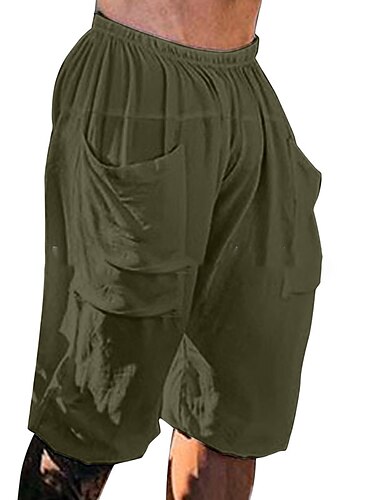  Herre Shorts Linneshorts Sommer shorts Elastisk Talje Frontlomme Vanlig Komfort Åndbart udendørs Daglig I-byen-tøj Mode Afslappet Sort Grøn