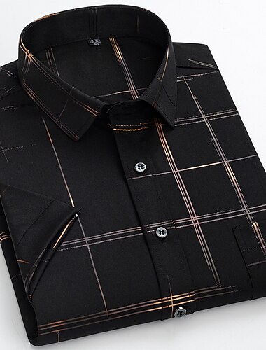  Herre Dresskjorter Skjorte uten jern Rutete / stripete / Chevron Bryllup Kontor og karriere Svart Hvit Vin Mørk Marineblå Kortermet Skjortekrage Vår sommer Klær Kors