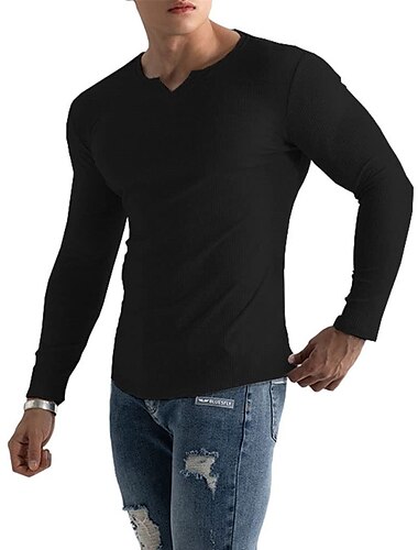  Herren T Shirt Geripptes Strick-T-Shirt T-Shirt Langarmshirt Langarm V Ausschnitt Sommer Einfach Grubenstreifen Mode Designer Basic Stricken Urlaub Straße Ausgehen Schwarz Weiß Rosa Top T-Shirt für
