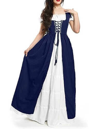  Retro Vintage Mittelalterlich Renaissance Nachthemd Überkleid Ren Faire Wikinger Irisch Elfen Zweiteilig Damen Keltisch Seeräuber Fantasie Halloween Maskerade Urlaub Alltagstauglich Festival Kleid