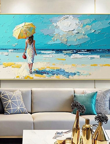  fatto a mano pittura a olio dipinta a mano arte della parete originale sole oceano pittura a olio su tela extra large arte della parete astratta onde bianche pittura boho decorazione della parete