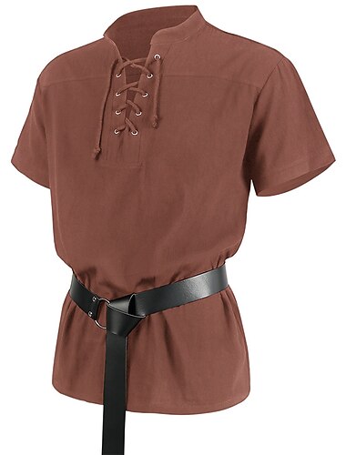  Retro Antiguo Punk y gótico Medieval Blusa / Falda Traje de cosplay Sayo Feria del Renacimiento Caballero Vikingo forastero Color sólido Hombre Pirata Fantasía Carnaval Casual Diario Feria del