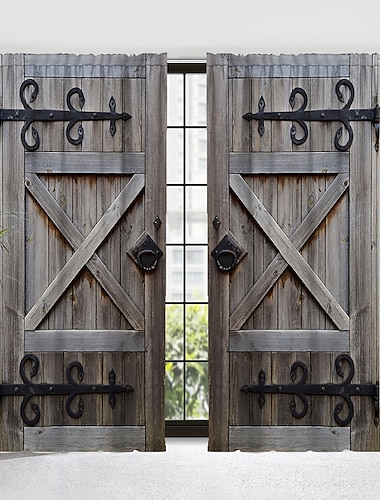  Cortinas opacas con ojales para casa de campo, paneles de cortina de puerta de madera de granero para sala de estar, puerta de dormitorio, tratamientos de ventanas de cocina, oscurecimiento de
