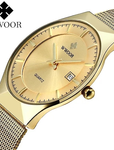  Wwoor Business-Männer Luxusuhren Mesh-Armband ultradünne Quarz-Mann-Armbanduhr wasserdichte Auto-Datum-männliche Uhr