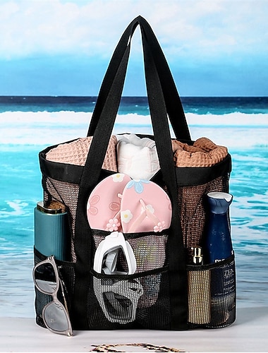  Ανδρικά Γυναικεία Μεγάλη Τσάντα Τσάντα παραλίας Πολυεστέρας Αργίες Παραλία Ταξίδια Μεγάλη χωρητικότητα Αναπνέει Πτυσσόμενο Συμπαγές Χρώμα Μαύρο