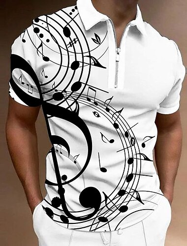  פסטיבל מוזיקה בגדי ריקוד גברים מוסיקה חולצות פולו עם רוכסן חולצת גולף שרוולים קצרים חולצות פולו חולצות עם צווארון יום יומי בגדי נופש בגדי פסטיבלים תלבושות למסיבה הדפסת תלת מימד רבע זיפ פולו