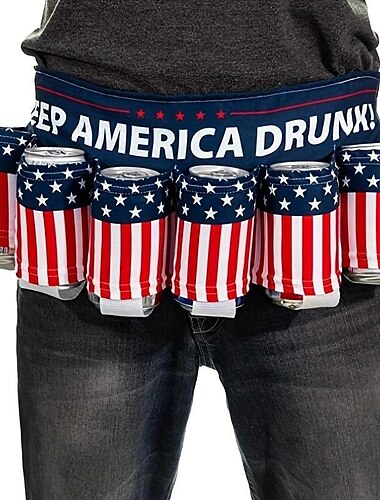  onafhankelijkheidsdag bierriem, houd amerika dronken drank bierriem, strepen en sterrenpatroon usa americana patriottische bierriem, 4 juli feestdecor, zomerfeest buitendecoraties,