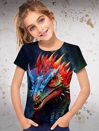  Mädchen 3D Graphic Tier Dinosaurier T-Shirt Kurzarm 3D-Druck Sommer Frühling Aktiv Modisch Strassenmode Polyester kinderkleidung 3-12 Jahre Outdoor Casual Täglich Regular Fit