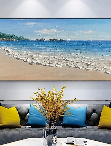  Plaja pictura in ulei lucrata manual arta murala moderna abstracta ocean peisaj decor decor panza rulata fara cadru neîntins
