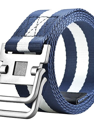  Herren-Nylongürtel, einfach verstellbar, Doppelringschnalle, Golfgürtel, Schwarz, lässig, Unisex, Web-Canvas-Gürtel, Metall, taktische Schnalle, modisch, einfarbig, gestreift