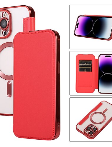  Funda de teléfono para iPhone 16e iPhone 16 iPhone 15 Pro Max Plus iPhone 14 13 12 Pro Max Plus Funda de billetera tipo flip con Magsafe con soporte magnético protector de cuerpo completo color