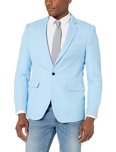  mode homme blazer décontracté veste coupe ajustée régulière couleur unie simple boutonnage un bouton bleu lac blanc jaune orange bleu clair 2024