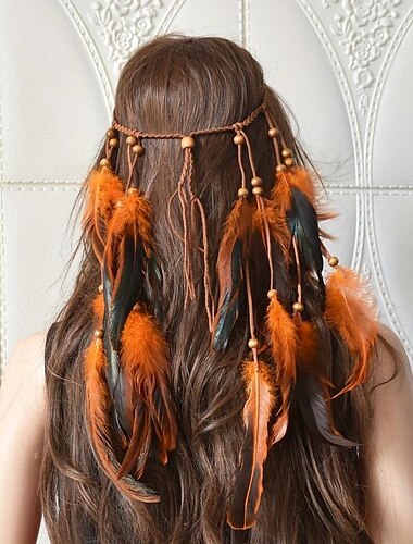  Banda para el cabello de plumas de estilo boho, banda para la cabeza de plumas de pavo real, tocado de plumas tejido a mano indio, accesorios para el cabello