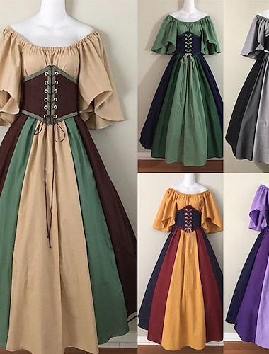  Elegant Klassiek Geïnspireerd door vintage Jurken Gemaskerd Bal Ren Faire Dienstmeisje Pakken Film- & TV-themakostuums Viking Effen Kleur Dames Keltisch Piraat Fantasie Maskerade Feest Schoolfeest