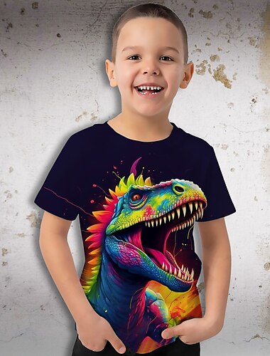  Jungen 3D Graphic Tier Dinosaurier T-Shirt Kurzarm 3D-Druck Sommer Frühling Aktiv Sport Modisch Polyester kinderkleidung 3-12 Jahre Outdoor Casual Täglich Regular Fit