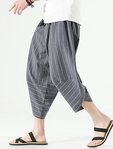  Hombre Pantalón corto Pantalones cortos de lino Pantalones cortos de verano Pantalones Capri Bolsillo Raya Comodidad Transpirable Exterior Diario Noche Mezcla Lino / Algodón Moda Casual Negro Azul