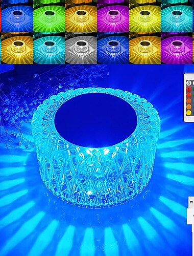  lámpara de mesa de cristal de nido de pájaro luz de noche luz ambiental 16 colores rgb luz de control remoto táctil regulable 1200 mah lámpara de escritorio de decoración recargable acrílico estilo