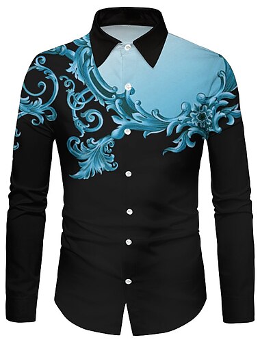  Herren Blumen Hemd Knopfhemd Langarm Mode Lässig Atmungsaktiv Lässig Täglich Straße Frühling & Sommer Kragen 3D-Druck Button-Down Blau Schwarz Rote Purpur