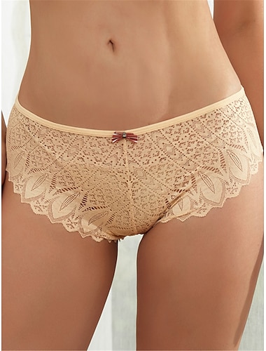  Dames Sexy lingerie Slipjes Heldere kleur Geliefden heet Huis Bed Valentijnsdag Kant Ademend Gat Zomer Lente Zwart Wit