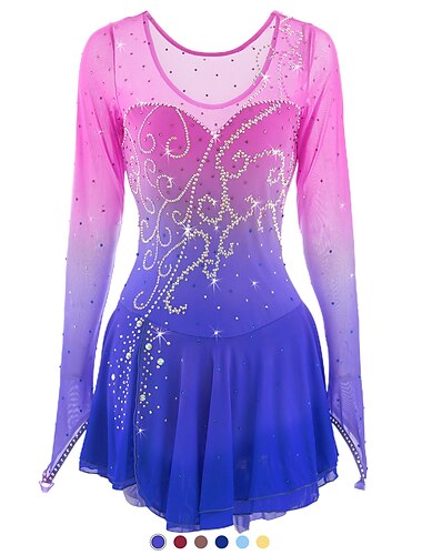  Figure Skating Dress Women's Girls' Ice Skating Dress Outfits Dark Red Dusty Rose Sky Blue Halo Dyeing Mesh Spandex High Elasticity Competition Skating Wear Handmade Ice Skating Figure Skating