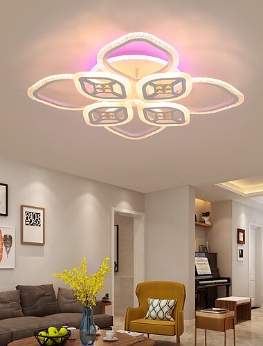  アクリルシーリングライト LED 6 ヘッド 8 ヘッドシーリングランプ、背景ライトアプリ接続/リモコン付き、寝室、リビングルーム、オフィス、子供部屋に最適