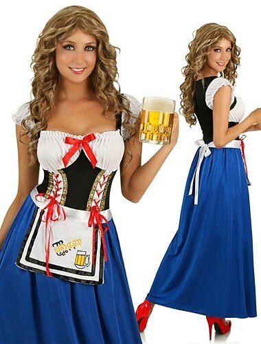  Mascherata Oktoberfest Vestito Dirndl Costume Cosplay Lunghezza massima Cameriera Vestiti Tedesco Monaco di Baviera Prati Per donna Carnevale Halloween Performance Panno in stile tradizionale