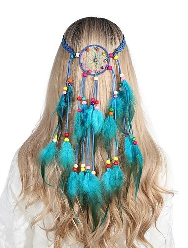  Banda para el cabello de plumas de estilo boho, banda para la cabeza de plumas de pavo real, tocado de plumas tejido a mano indio, accesorios para el cabello
