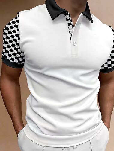  Herren Polos mit Knöpfen Golfhemd Casual Festtage Kargen Klassisch Kurzarm Modisch Basic Farbblock Schachbrett Taste Sommer Regular Fit Weiß Marineblau Blau Polos mit Knöpfen