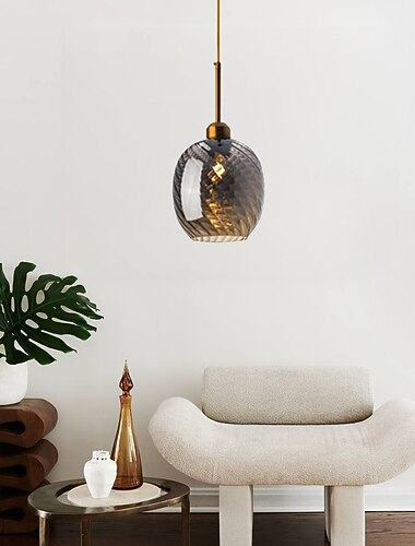  LED-Pendelleuchten, Glas, Kücheninsel, 25,4 cm, mundgeblasene Glasbeleuchtung, modernes Bauernhaus, Foyer, Eingangsbereich, Deckenleuchte, hängender Globus über Tisch, bernsteinfarben/rauchgrau,
