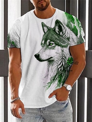  Herren Grafik Tiermotiv Wolf T Shirt Kurzarm T-Shirt 3D-Druck Rundhalsausschnitt Hemd Vintage Mode Designer Outdoor Täglich Sport Rote Grün Dunkelblau Frühling & Sommer Bekleidung S M L XL 2XL 3XL