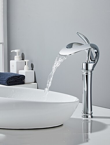  Badezimmer-Waschtischarmatur mit Wasserfallauslauf, Mischbatterien für Waschbecken aus Messing, Einloch-Badewannenarmaturen mit einem Griff und lackierter Oberfläche, hoher Körper im modernen Stil