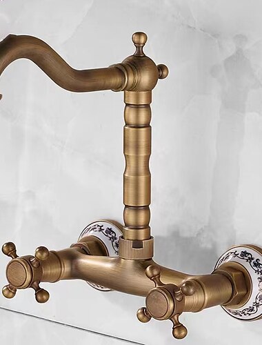  Vintage-Badewannenarmatur aus Messing zur Wandmontage, Doppelgriff-Badewannenarmaturen, Badezimmer-Mischbatterie, mit kaltem und heißem Schlauch