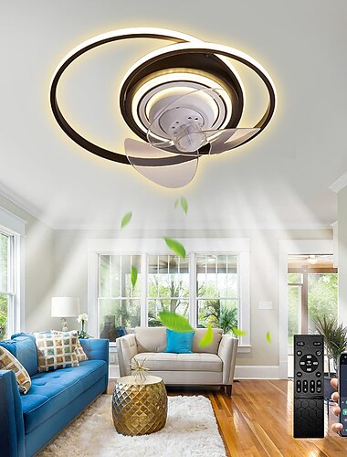  ventilateur de plafond avec application de conception de cercle lumineux&amp; télécommande 50cm dimmable 6 vitesses de vent ventilateur de plafond moderne pour chambre, salon, petite pièce 110-240v