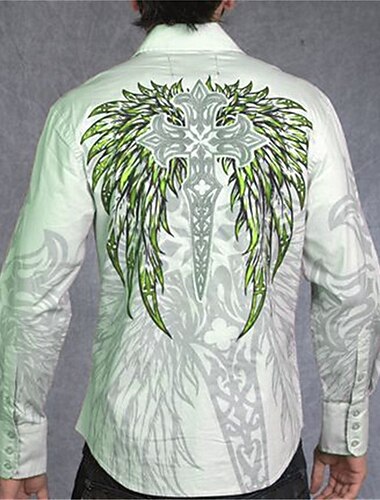  Per uomo Totem Camicia Camicia Western Camicia da cowboy Manica Lunga Moda Designer Casual All'aperto Ferie Autunno & Inverno Collo ripiegato Stampato Bottonato Bianco Viola Verde Blu + Blu Grigio