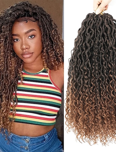  ブラウン 18 インチ 7 パックフェイクロックかぎ針編みヘアソフトかぎ針編みロックプレループかぎ針編み三つ編みカーリーボヘミアンロックかぎ針編みヘア合成ヒッピーロックヘアエクステンション