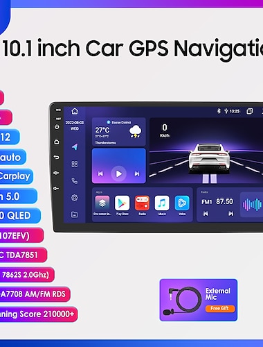  אנדרואיד 12 2 דין לרדיו אוניברסלי לרכב נגן מולטימדיה ניווט GPS לרכב יחידת ראש סטריאו 10.1 אינץ' רמקולים wifi