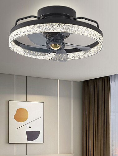  ventilador de teto com aplicativo de design de círculo de luz&amp; controle remoto cristal 50 cm regulável 6 velocidades do vento ventilador de teto moderno para quarto, sala de estar, sala pequena