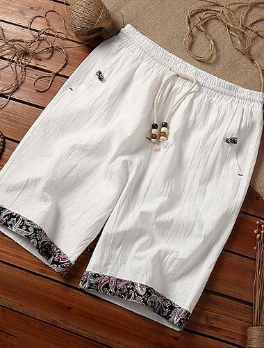  Herren Leinenshorts Kurze Hosen Sommer-Shorts Schnitt Patchwork Kordelzug Elastische Taille Glatt Komfort Atmungsaktiv Outdoor Täglich Ausgehen Modisch Brautkleider schlicht Schwarz Weiß
