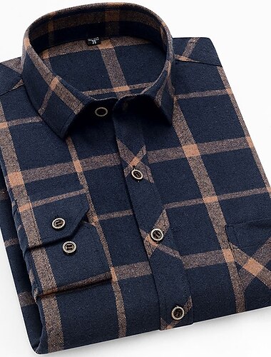  Herren Hemd Overshirt Tartan Outdoor Straße Schwarz Rote Marineblau Blau Langarm Umlegekragen Herbst Winter Bekleidung Button-Down