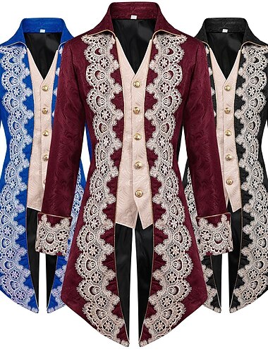  Vampier Retro Vintage Punk  Gothic Middeleeuwse Renaissance Steampunk Jas Staartjas Buitenkleding Mannen Ebenezer Scrooge Elf Kanten Jacquard Kostuum Vintage Cosplay Party Maskerbal Jas Halloween