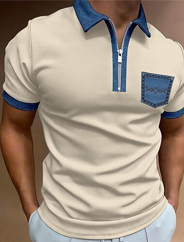  Homens Camiseta Polo Camisa de golfe Casual Feriado Lapela Quarter Zip Manga Curta Moda Básico Bloco de cor Quarter Zip Verão Normal Preto Branco Azul Bege Cinzento Camiseta Polo