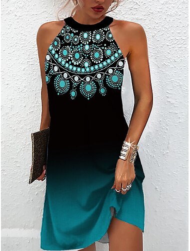  γυναικείο ombre floral print halter λαιμό μίνι φόρεμα καθημερινό ραντεβού αμάνικο καλοκαίρι άνοιξη