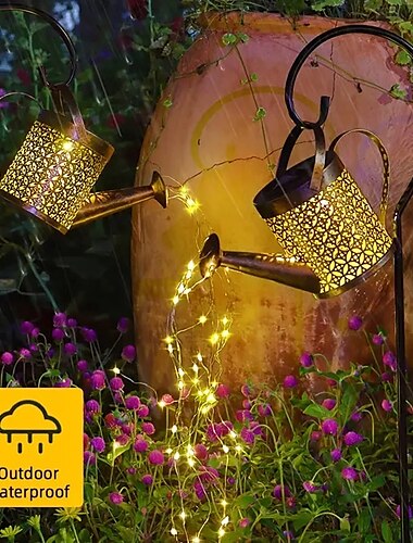  Watering Can Solar Lights Waterproof Copper Lights 36 LEDs for Outdoor Pathway Backyard Deck Lawn Patio Walkway 2 Modes Light Control