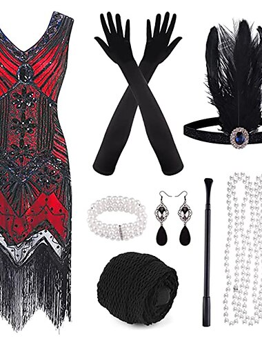  Retrò Vintage Anni Ruggenti Anni 1920 Abito Flapper Vestito Abiti Collana / Orecchini Il grande Gatsby Invitato al matrimonio Paillettes Frangia con nappe Per donna Festa / Sera Mascherata