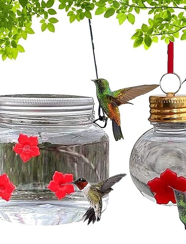  1pc, mangeoire pour colibris, avec ports d'alimentation pour fleurs, décoration de cour suspendue extérieure, conception de réservoir d'ampoule transparente, mangeoires portables pour colibris,