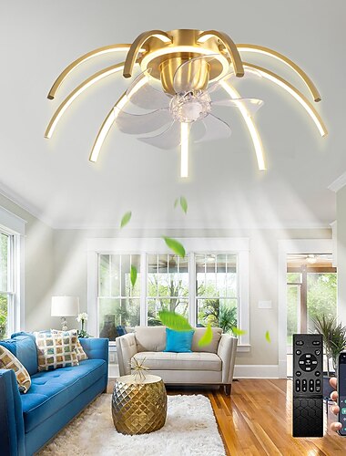  ventilador de teto com luz regulável 65cm 6 velocidades do vento ventilador de teto moderno para quarto, sala de estar app&amp; controle remoto 110-240v